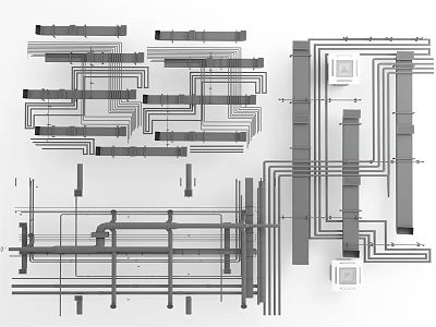 Piping System Design Layout With Arranged Pipes And Structural Components 3d model