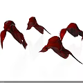 Four Red Cloak Shaped Decorative Items Floating On White Surface