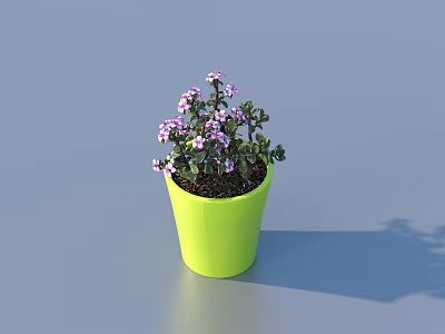 Vibrant Green Pot Potted Plant With Purple Flowers And Green Leaves 3d model