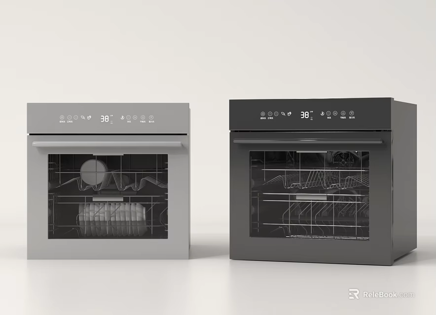 Modern Kitchen Appliances Featuring Gray And Black Built In Double Ovens 3d model 
