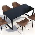 Modern Exhibition Table and Chairs with Black Rectangular Tabletop Brown Seats and Metal Frame 3d model