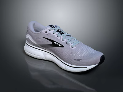 Brooks Gray Running Shoes With Breathable Mesh Upper And White Sole 3d model