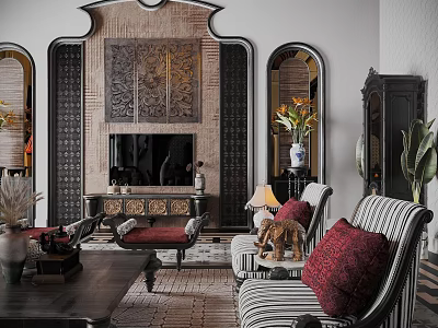Vintage Luxury Living And Dining Room With Exquisite Carved Fireplace And Elegant Comfortable Furnishings 3d model