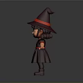 Cute Little Girl Character Wearing Purple Witch Hat With Red Dress And Open Arms
