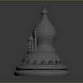 Cartoon Scene of Ornate Building with Dome Towers Intricate Carvings and Decorative Base