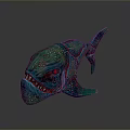 Aquatic Animal 3D Art Design With Turquoise Body Colorful Patterns Red Eyes And Sharp Teeth