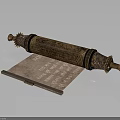 Ornate Golden Scroll With Intricate Carved Patterns And Unfolded Text Paper 3d model