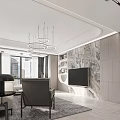Modern Living and Dining Room Interior Design With Sofa Coffee Table Chandelier and Area Rug
