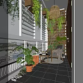 Villa Balcony With Lush Green Plants Wicker Pendant Light Wooden Ceiling And Outdoor Seating