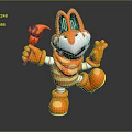 Smiling Orange Cartoon Game And Movie Character In Striped Outfit Holding Fork Like Tool