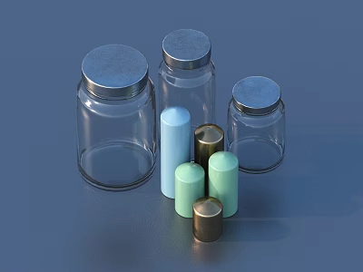 Transparent Glass Jars With Various Colored Lids For Household Storage 3d model
