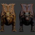 Two Vibrant Triceratops Dinosaurs With Colorful Frills And Textured Skin