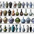 Assorted Ceramic Vessels Including Vases Jars Plates With Various Colors Decorative Patterns And Shapes