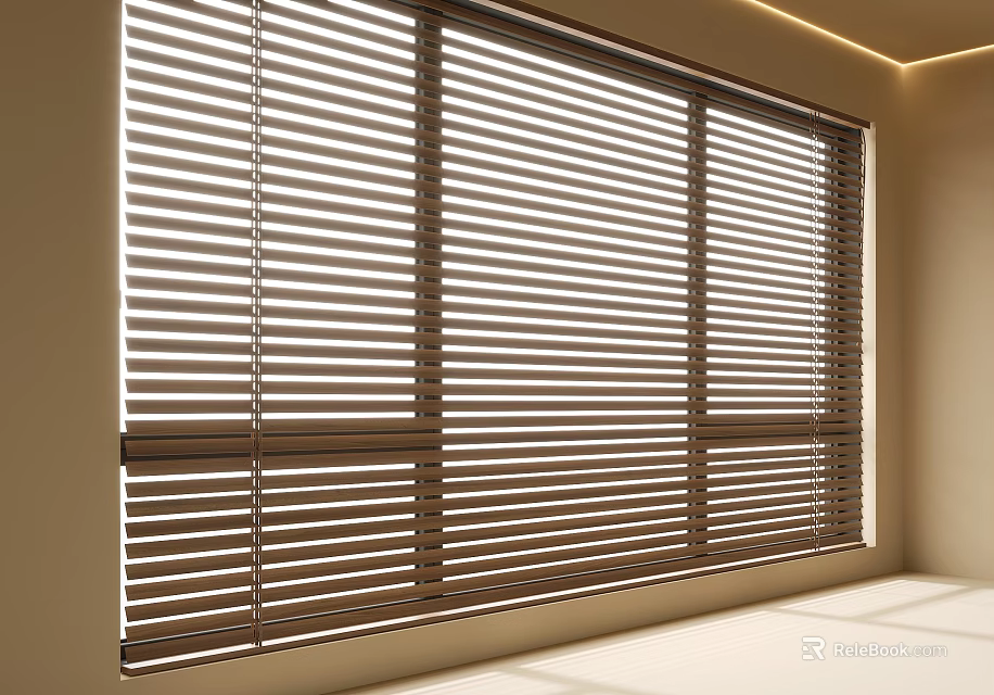 Wooden Window Blinds For Modern Interior With Natural Light Filtering Effect 3d model 