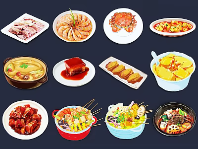 Food Themed Hanging Decor Featuring Various Delicious Dishes For Kitchen Decoration 3d model