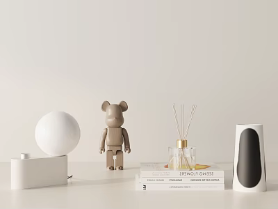 Minimalist Modern Decorative Ornaments Set With Spherical Bear Figurine Diffuser Bottle And Cylindrical Decor 3d model