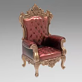 Luxury Vintage European Style Armchair with Red Leather Upholstery and Golden Carved Ornate Backrest Armrests