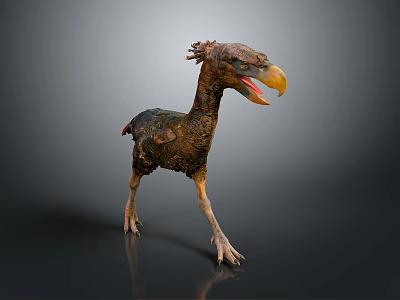 Prehistoric Monstrous Bird Creature Standing with Giant Beak Rough Skin and Open Mouth 3d model