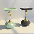 Light Green and Dark Gray Side Tables with Gold Base and Round Top Modern Design
