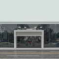 Modern Car Showroom Interior With Wooden Walls Marble Logo Wall Display Screens And Ceiling Lights
