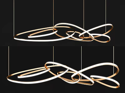 Modern Pendant Light with Intertwined Gold and White Curved Rings for Contemporary Interior 3d model