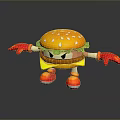 Cartoon Hamburger Character With Orange Sesame Bun Lettuce Cheese Red Gloves And Shoes