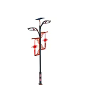 Chinese Style Outdoor Street Light With Solar Panel Red Lanterns And Hollow Patterns