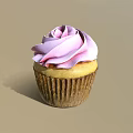 Delicious Cupcake With Purple Swirl Cream In Brown Paper Liner On Light Brown Background