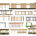 Various Wooden Pergola Designs Featuring Different Structures And Decorative Details 3d model
