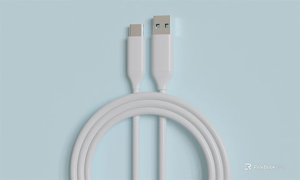 White USB Type C Charging Cable For Smartphone Data Transfer And Fast Charging 3d model 