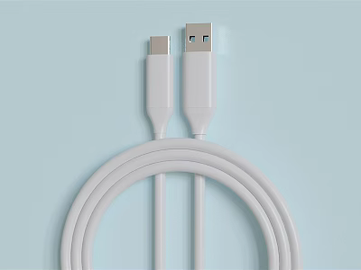 White USB Type C Charging Cable For Smartphone Data Transfer And Fast Charging 3d model