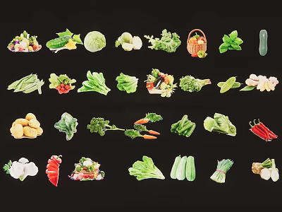 Collection of Various Vegetable Silhouettes with Fresh Greens And Colorful Veggies 3d model