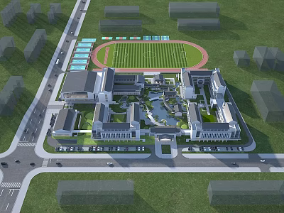 Modern School Building Complex Featuring Classroom Buildings Sports Field And Central Green Courtyard 3d model
