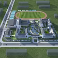 Modern School Building Complex Featuring Classroom Buildings Sports Field And Central Green Courtyard