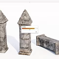 Ancient Stone Pillars With Conical Tops And Rectangular Block Structure