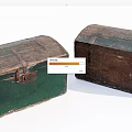 Vintage Wooden Trunks Green And Brown With Rustic Texture And Metal Clasps For Decorative Storage