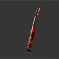 Red Electric Guitar With Glossy Finish And Golden Accents On Illuminated Display Base