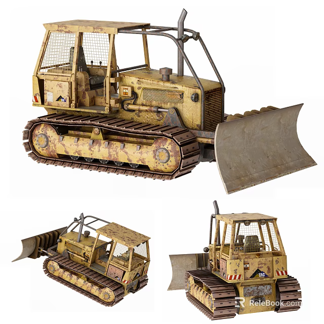 Rusty Tracked Functional Construction Vehicle With Front Blade And Multiple Views 3d model 