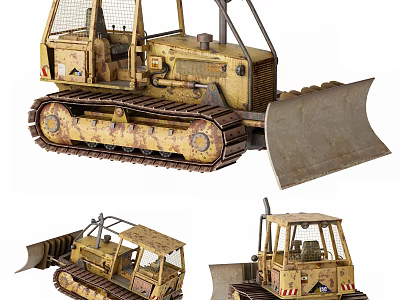 Rusty Tracked Functional Construction Vehicle With Front Blade And Multiple Views 3d model