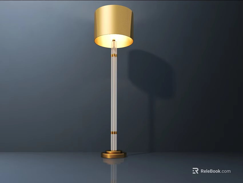 Elegant Golden Floor Lamp with Round Shade Transparent Stand Decorative Gold Rings Modern Design 3d model 