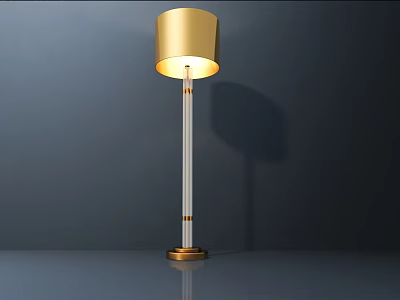 Elegant Golden Floor Lamp with Round Shade Transparent Stand Decorative Gold Rings Modern Design 3d model