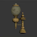 Vintage Gold Brass Wall Lamp With Patterned Transparent Glass Shade And Decorative Base