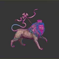 Artistic Lion Sculpture With Metallic Finish Decorative Spear And Green Paws