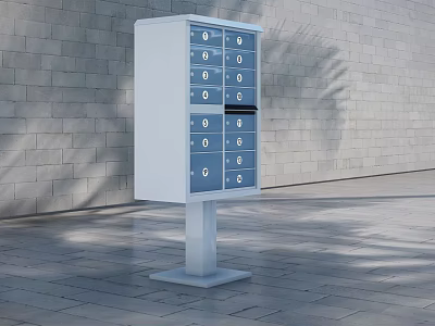 Outdoor Public Mailbox Cabinet Featuring Multiple Compartments Brick Wall And Tree Shadow 3d model