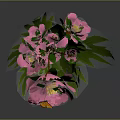 Elegant Pink Floral Arrangement With Green Leaves And Decorative Stem Design