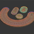 Wooden Curved Scene Structure With Red Edge And Oval Platform Components 3d model