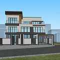 Modern Two Story Detached Villa With Balconies Greenery Garage And Car