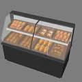Bakery Display Shelf with Various Fresh Baked Goods Glass Door and LED Lighting
