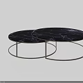 Modern Two Round Coffee Tables With Black Marble Top And Metal Base 3d model