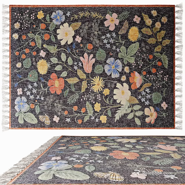 Floral Pattern Square Area Rug Ideal For Modern Home Decor 3d model